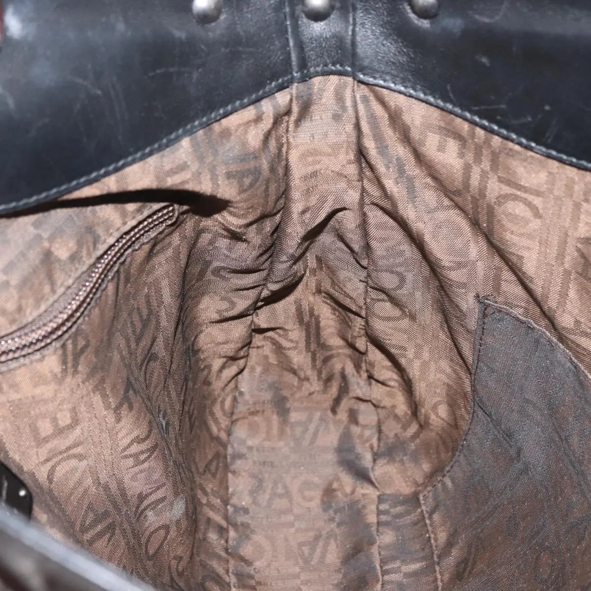Salvatore Ferragamo Gancini Patent Leather Brown Patent_Leather Handbag (Pre-Owned)