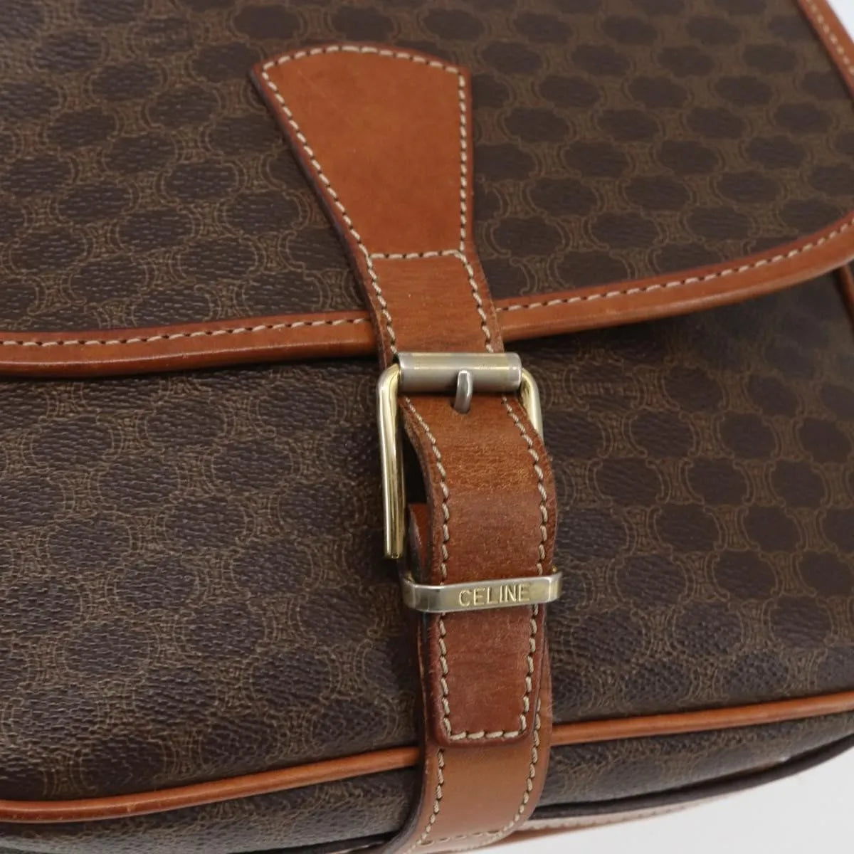 Celine Vintage Macadam Canvas And Leather Brown Canvas Shoulder Bag Bag (Pre-Owned)