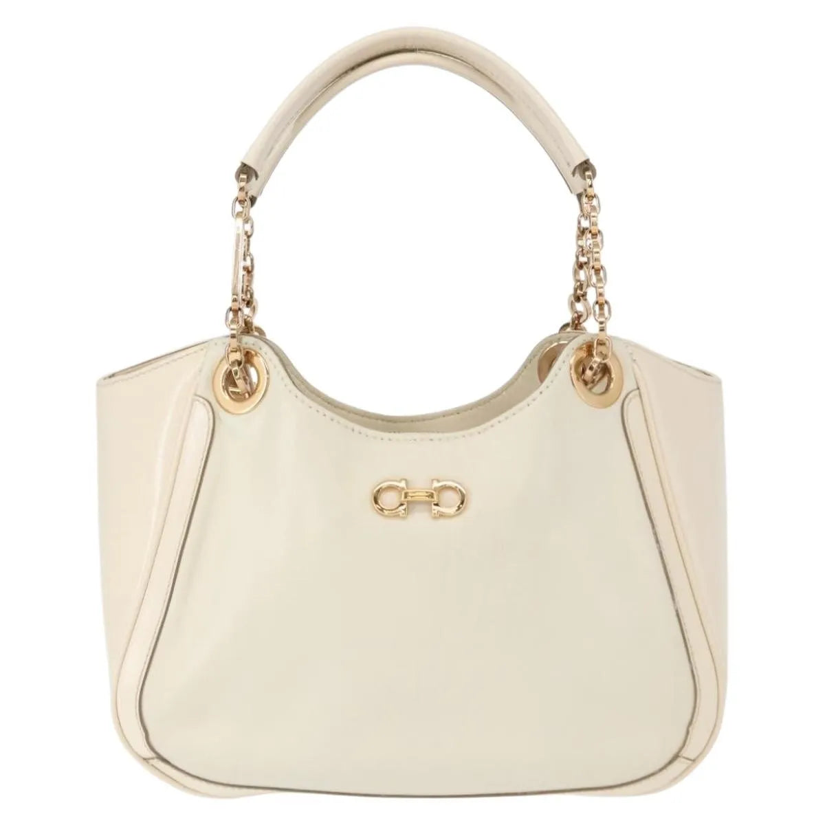 Salvatore Ferragamo Betulla Chain Tote Leather White Leather Handbag (Pre-Owned)
