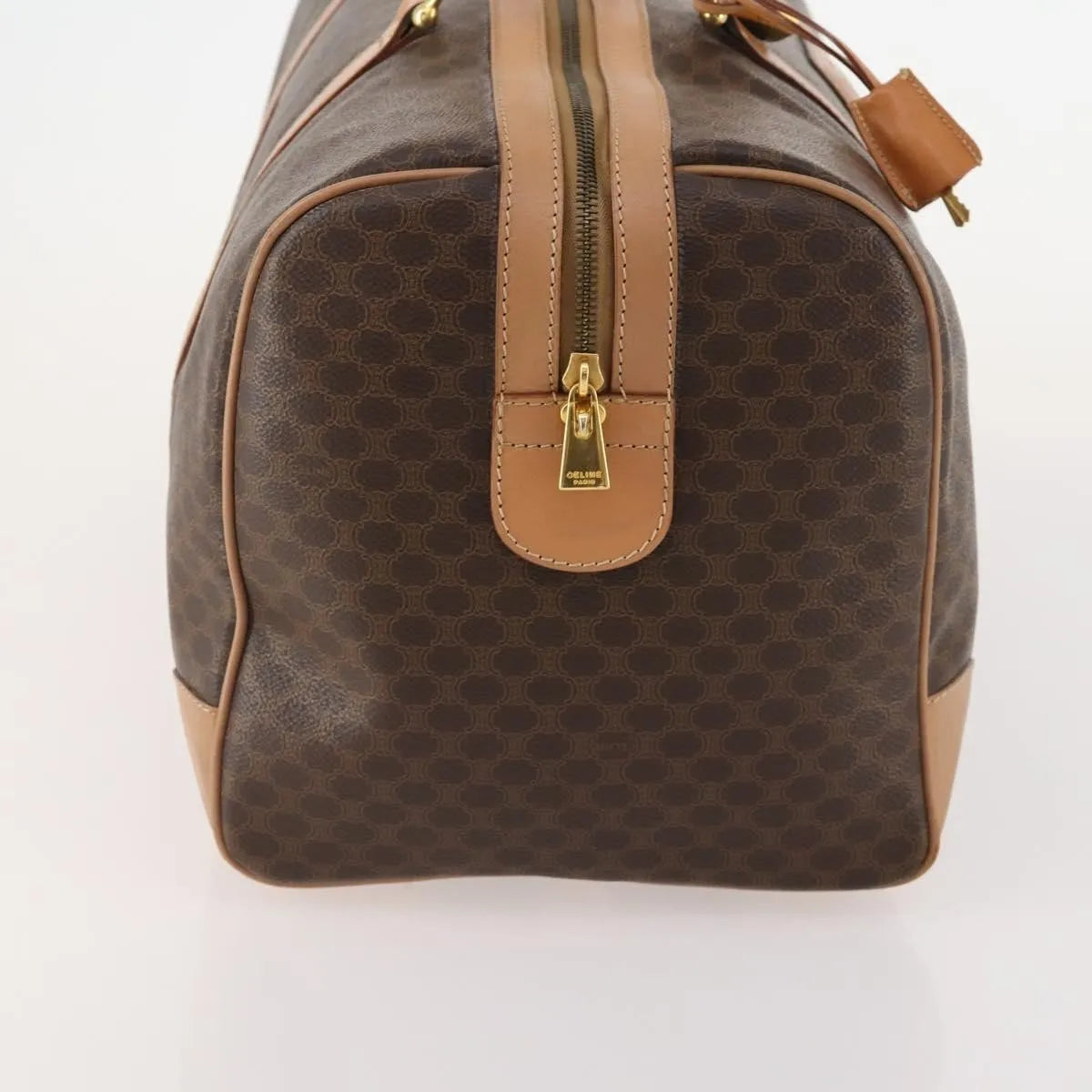 Celine Vintage Duffle Canvas And Leather Brown Canvas Travel Bag Bag (Pre-Owned)