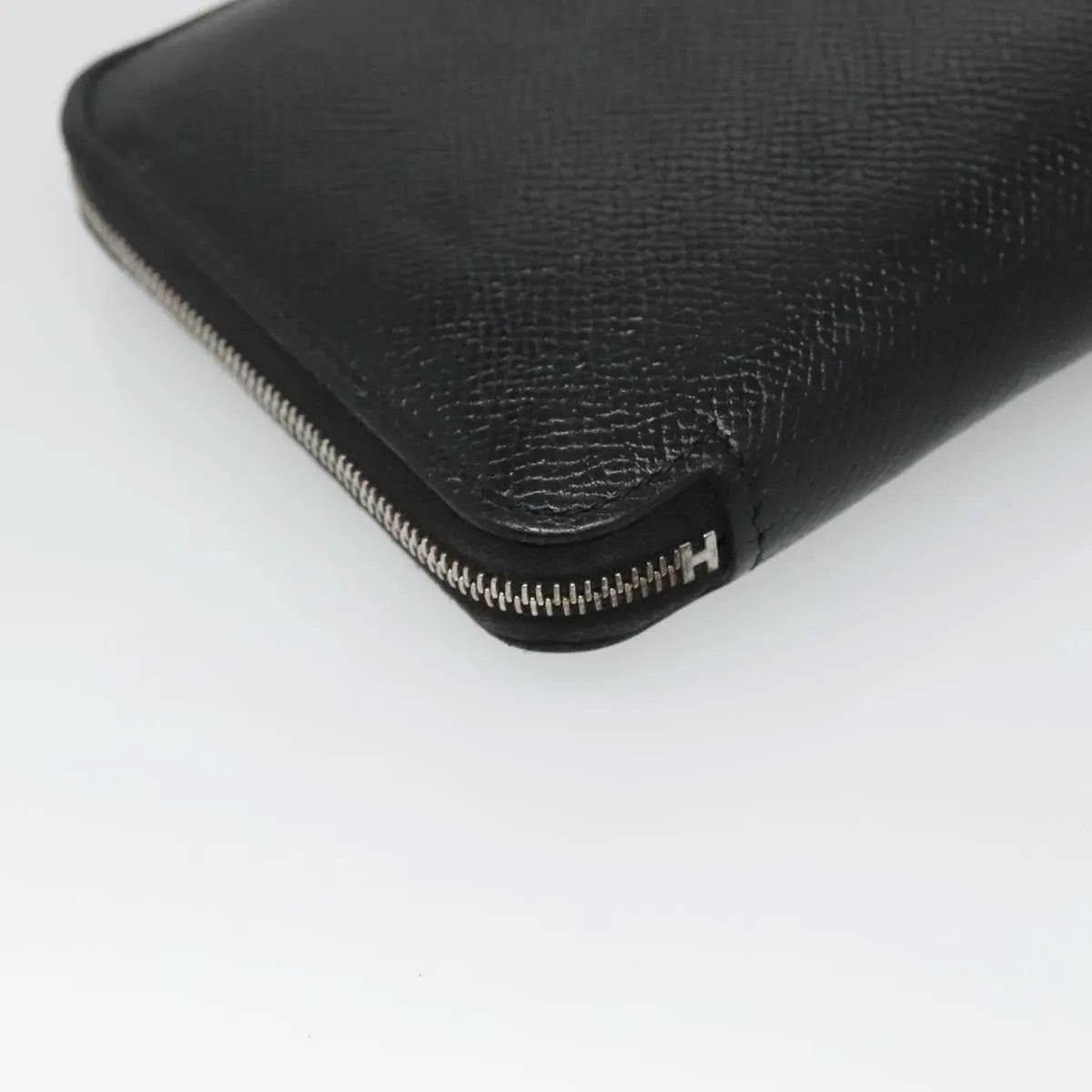 Hermes Azap Zip Around Wallet Silk'in Epsom Black Leather Wallets Accessory (Pre-Owned)