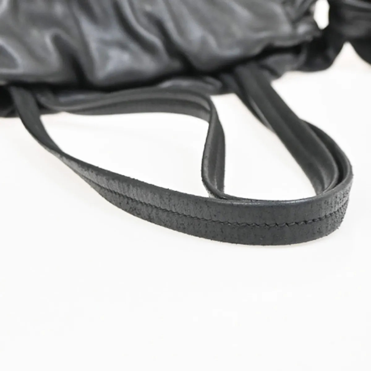 Prada Bow Tie Pleated Tote Leather Black Leather Shoulder Bag Bag (Pre-Owned)
