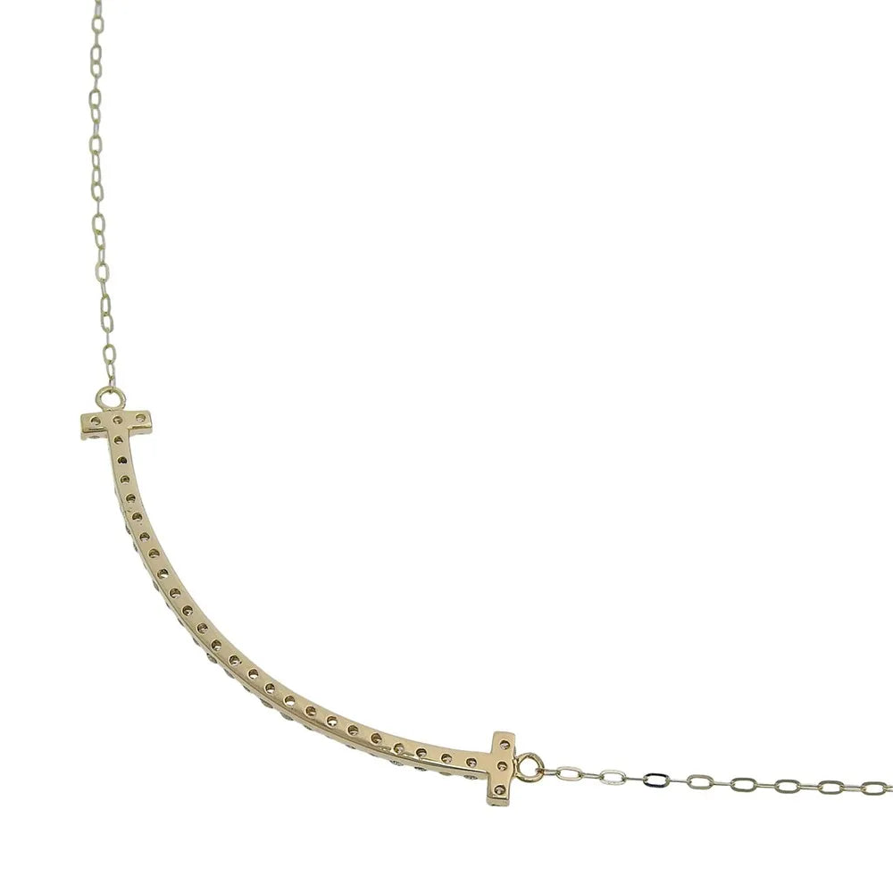 Tiffany & Co. T Smile Pendant 18K Yellow Gold With Diamonds Gold Yellow_Gold Necklace Jewelry (Pre-Owned)