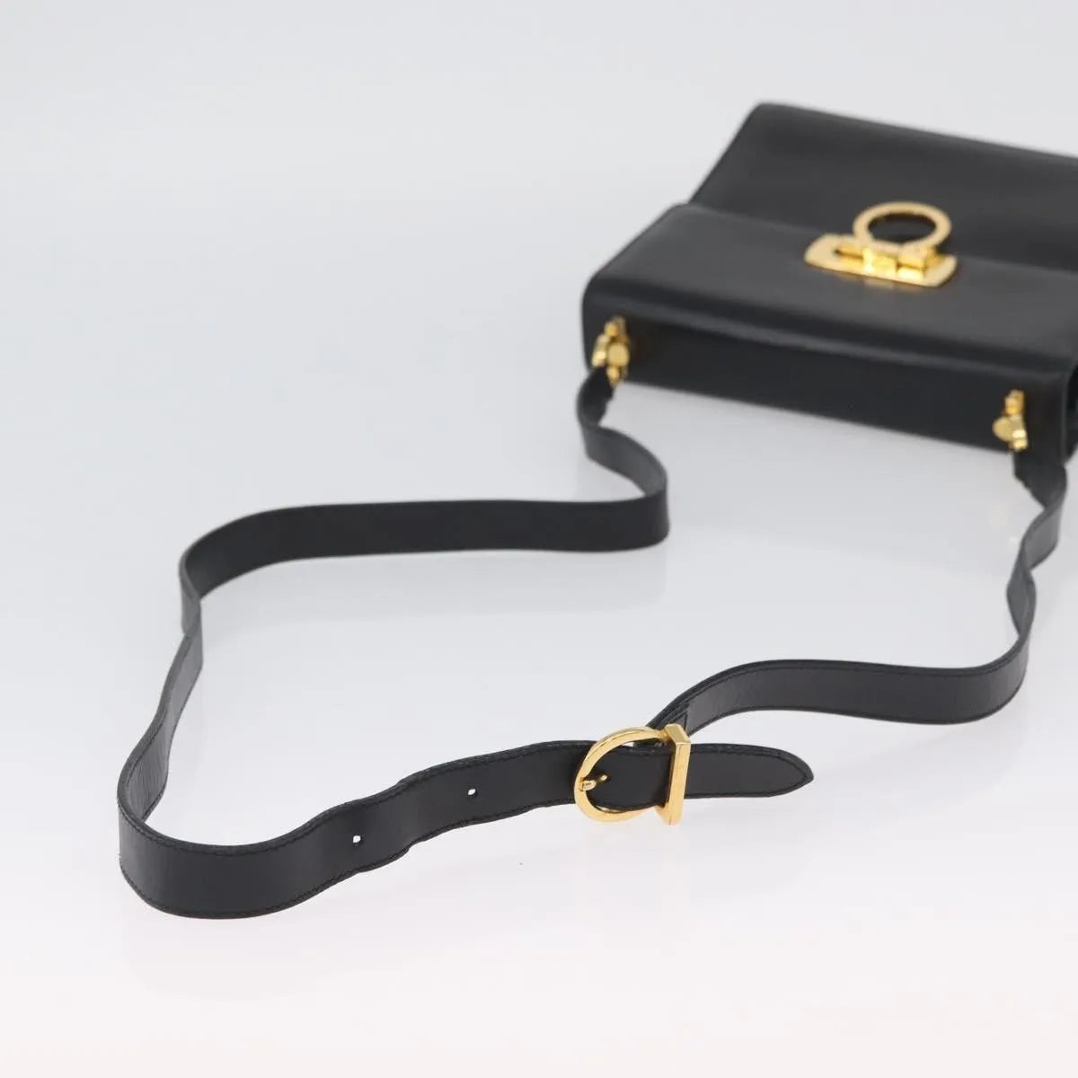 Salvatore Ferragamo Gancini Flap Leather Black Leather Shoulder Bag Bag (Pre-Owned)