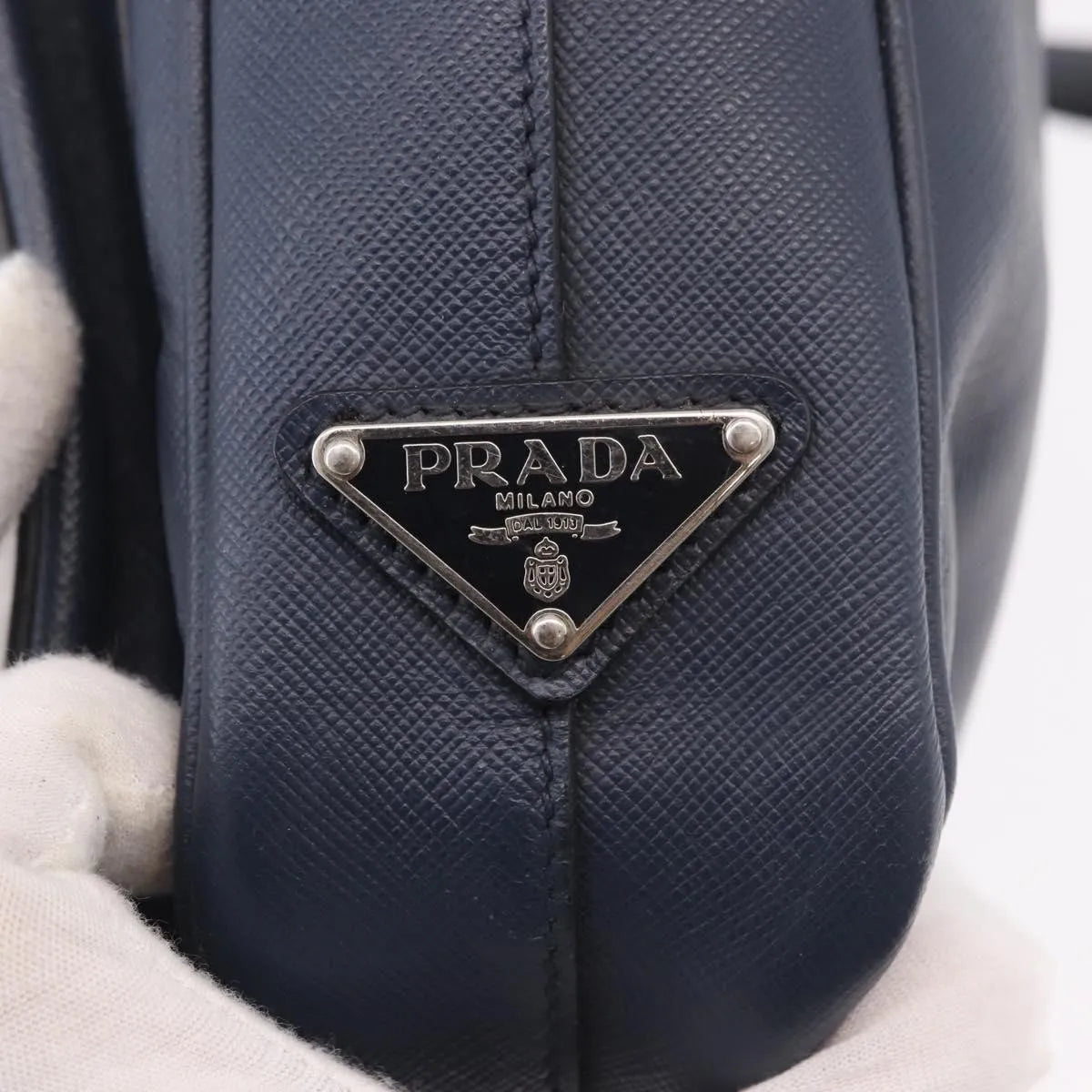 Prada Briefcase Leather Blue Leather Briefcase Bag (Pre-Owned)