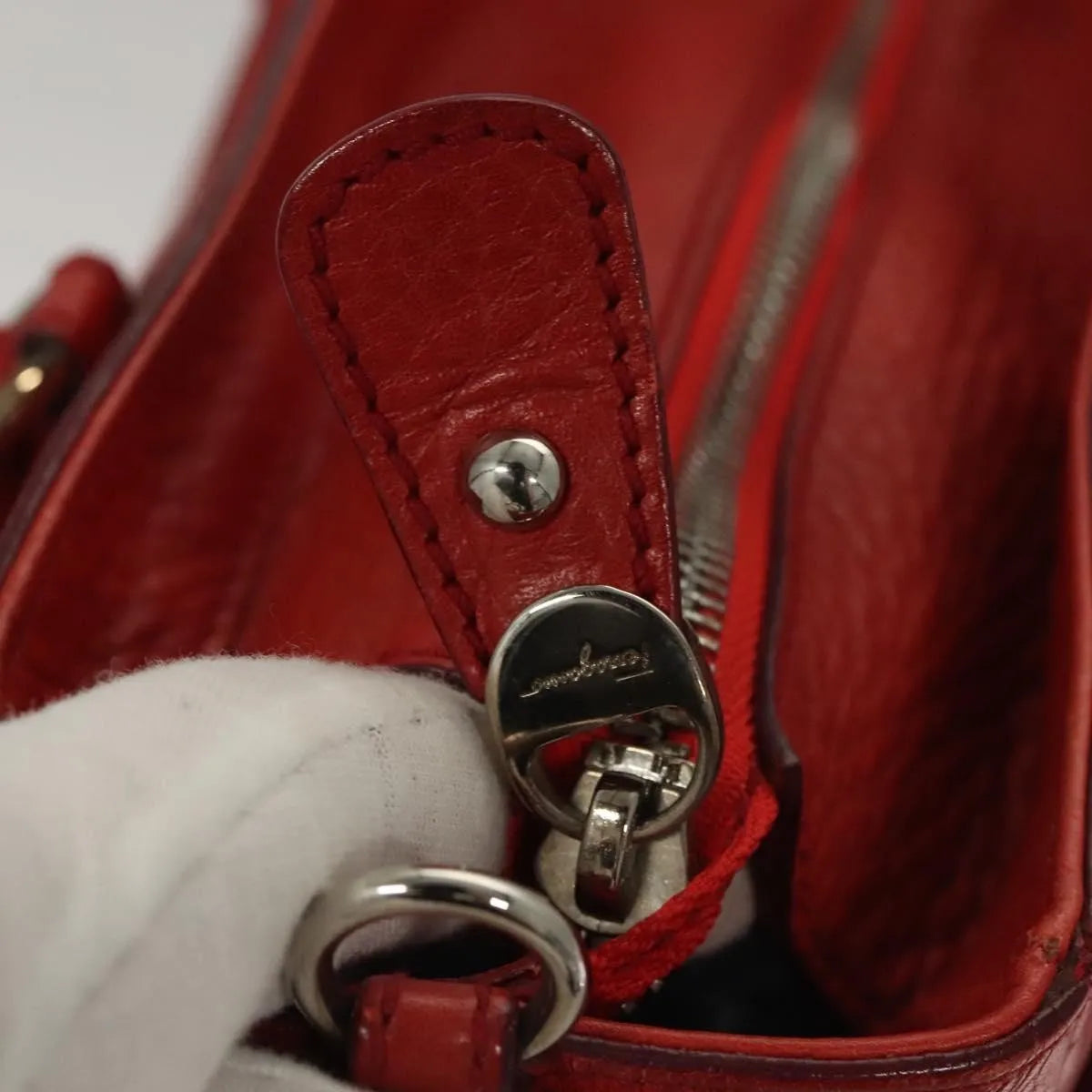 Salvatore Ferragamo Gancini Handle Tote Leather Red Leather Handbag (Pre-Owned)