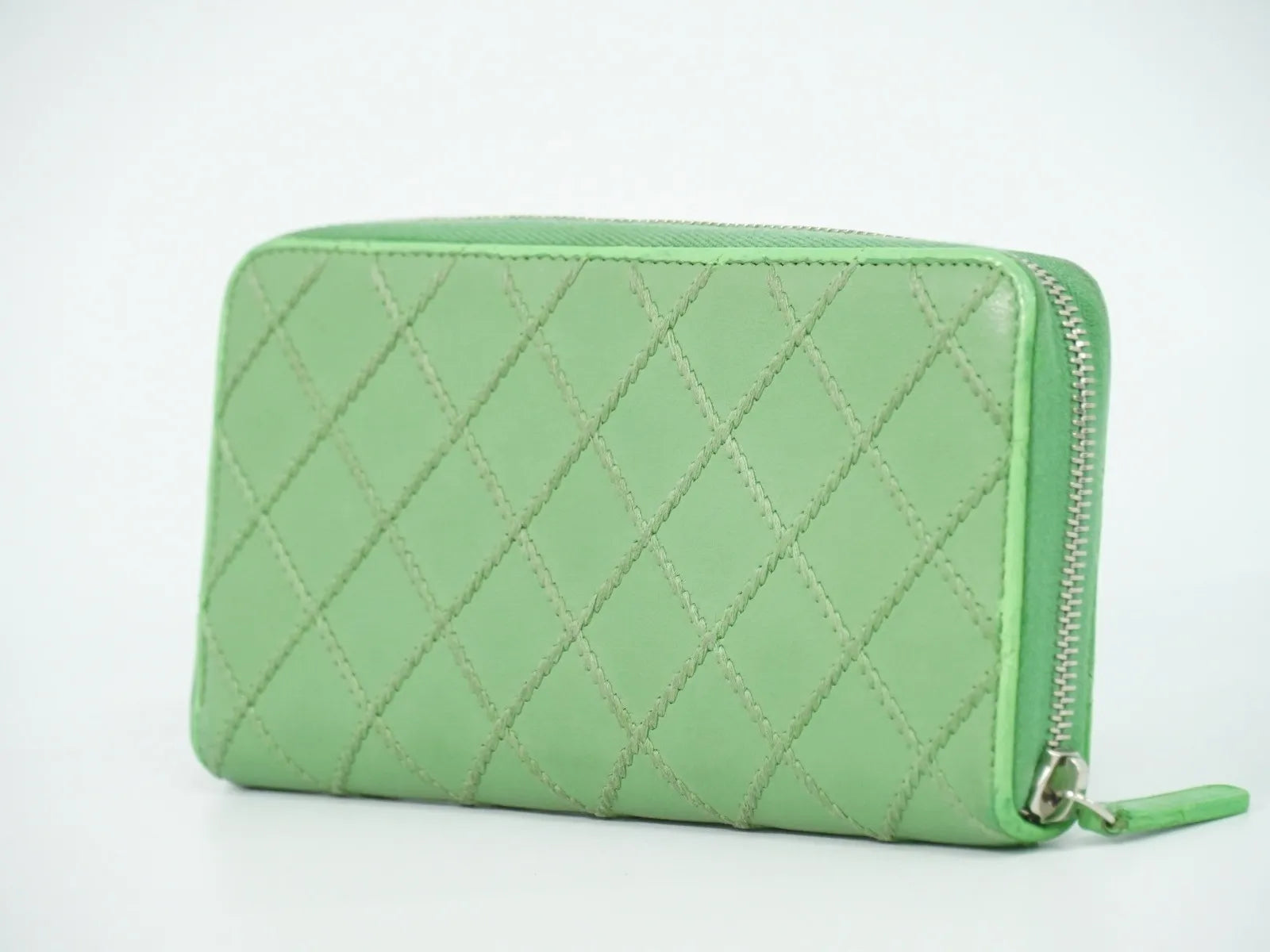 Chanel Wild Stitch Topics Wallet Lambskin Green Leather Wallets Accessory (Pre-Owned)