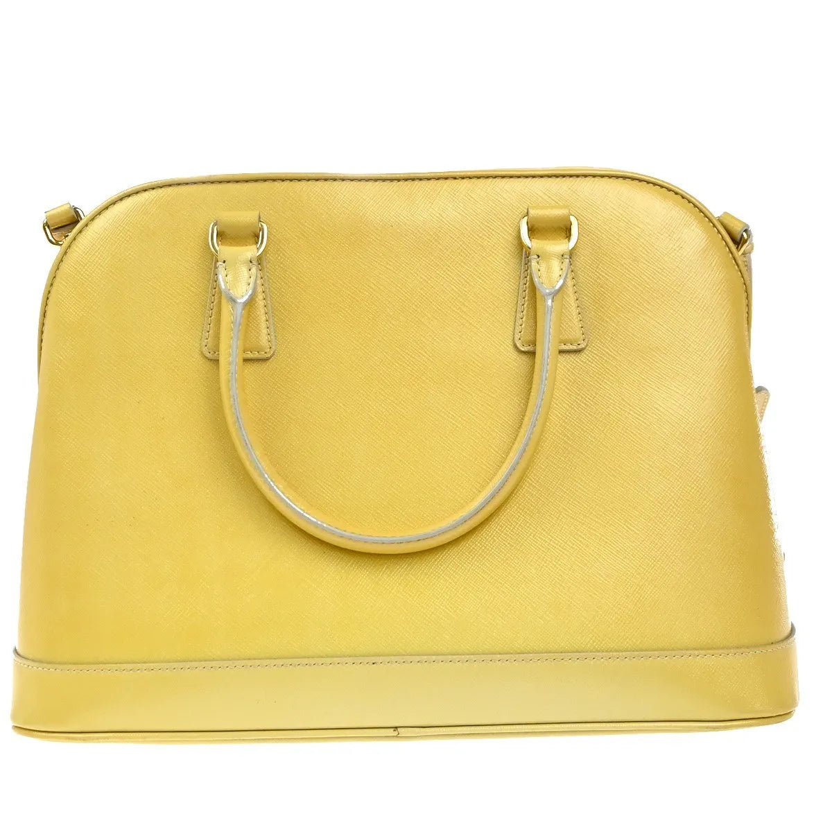 Prada Open Promenade Saffiano Leather Yellow Leather Handbag (Pre-Owned)