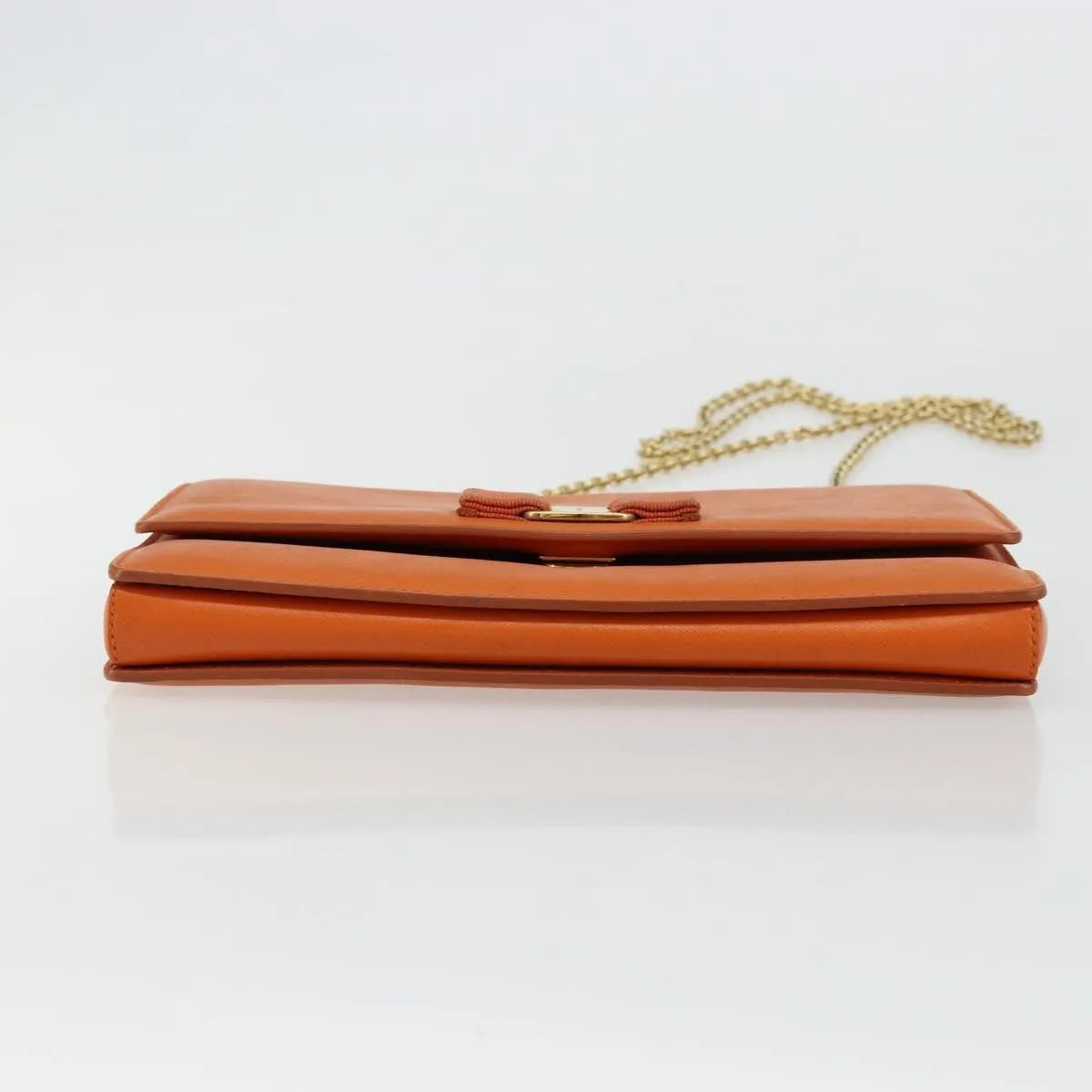 Salvatore Ferragamo Vara Bow Chain Clutch Leather Orange Leather Shoulder Bag Bag (Pre-Owned)
