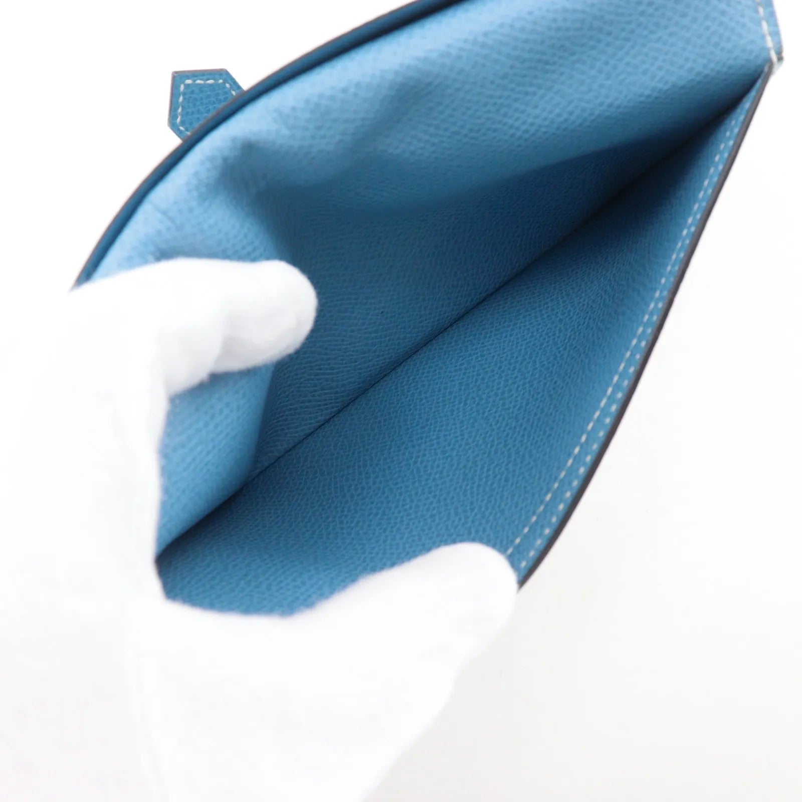 Hermes Bearn Epsom Blue Leather Wallets Accessory (Pre-Owned)