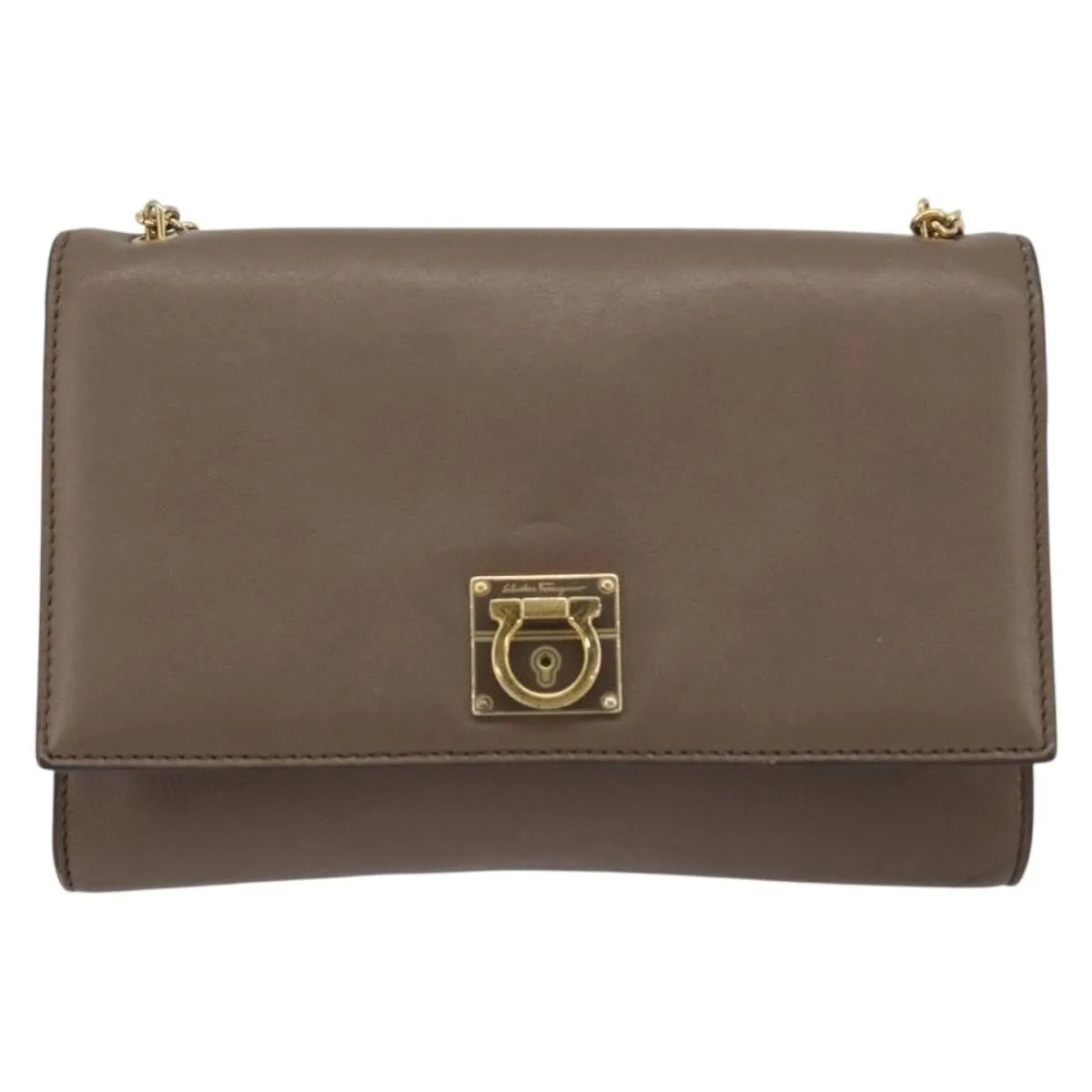 Salvatore Ferragamo Gancini Chain Leather Gray Leather Shoulder Bag Bag (Pre-Owned)