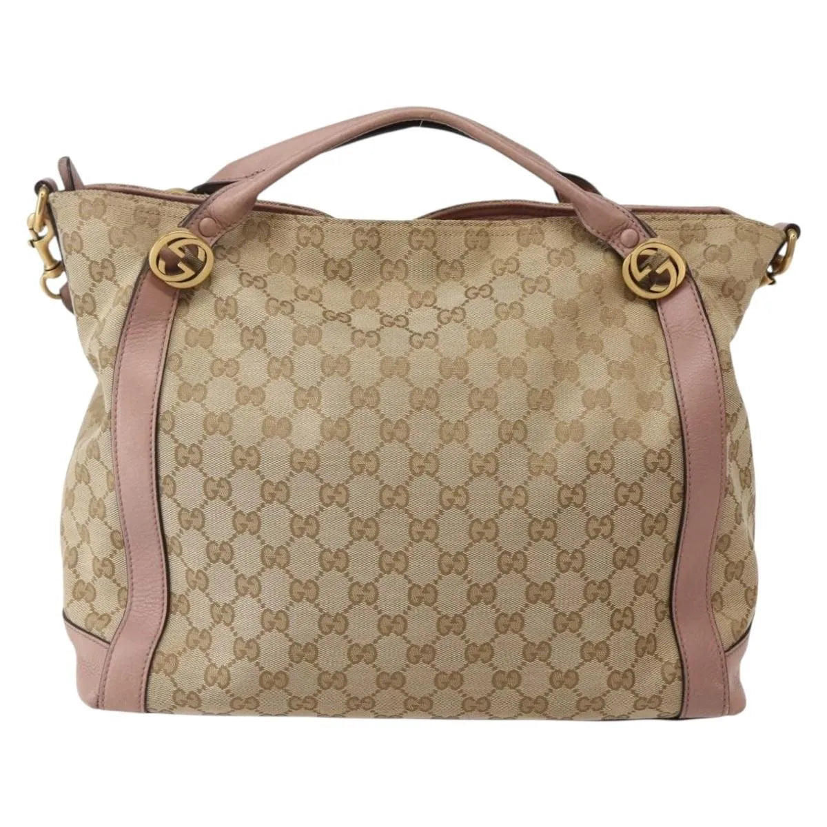 Gucci Vintage Interlocking G Canvas And Leather Beige Canvas Handbag (Pre-Owned)