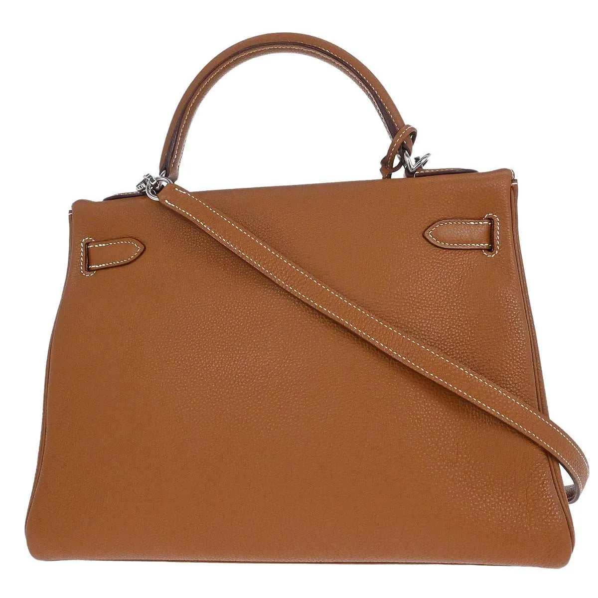 Hermes Kelly Handbag Brown Togo With Palladium Hardware Brown Leather Handbag (Pre-Owned)