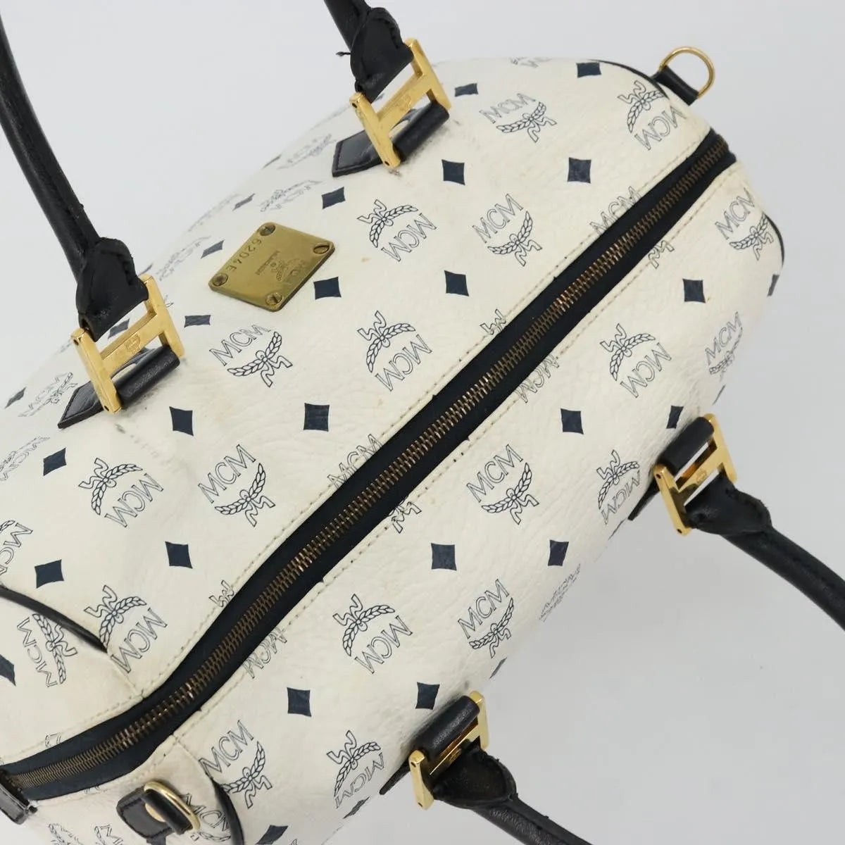 MCM Visetos Logogramme Leather White Leather Handbag (Pre-Owned)