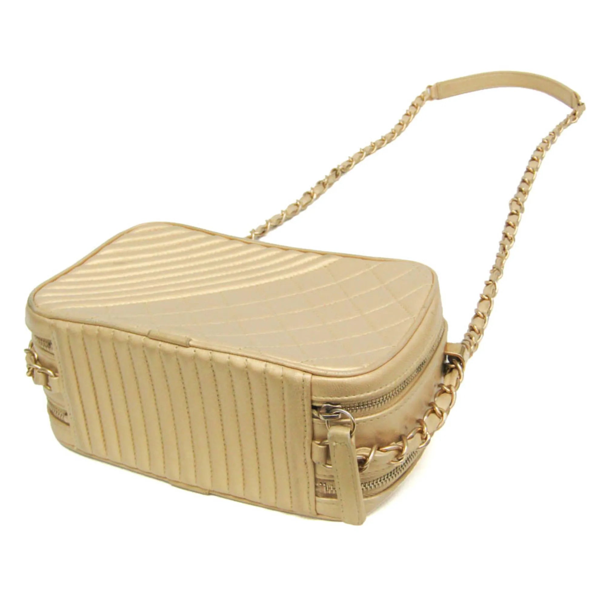 Chanel Coco Boy Camera Quilted Leather Gold Leather Shoulder Bag Bag (Pre-Owned)