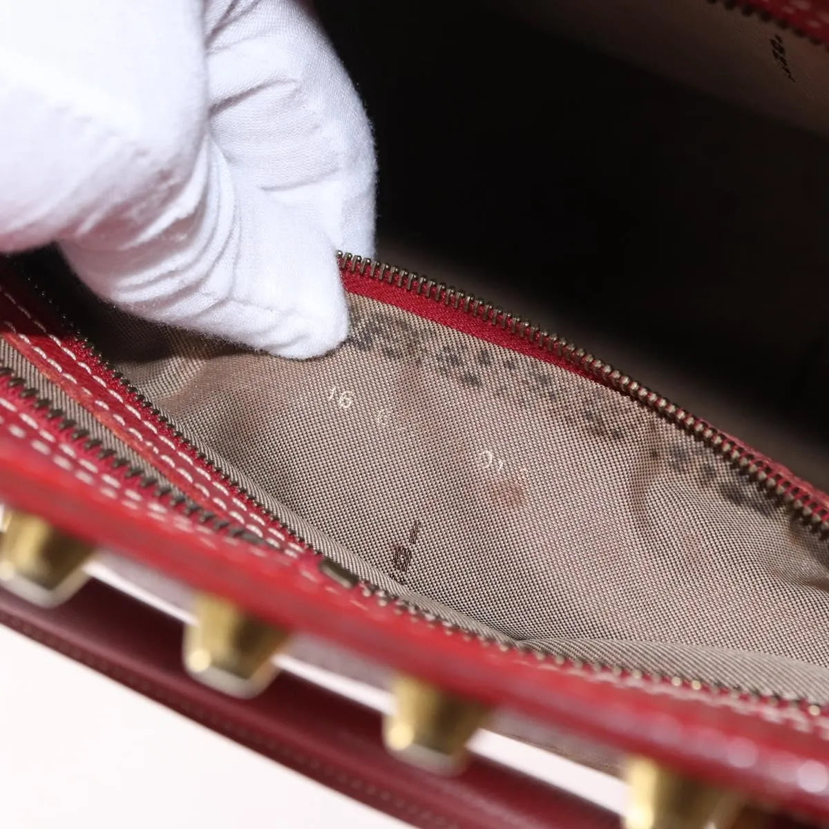 Fendi Studded Handle Canvas Red Canvas Handbag (Pre-Owned)