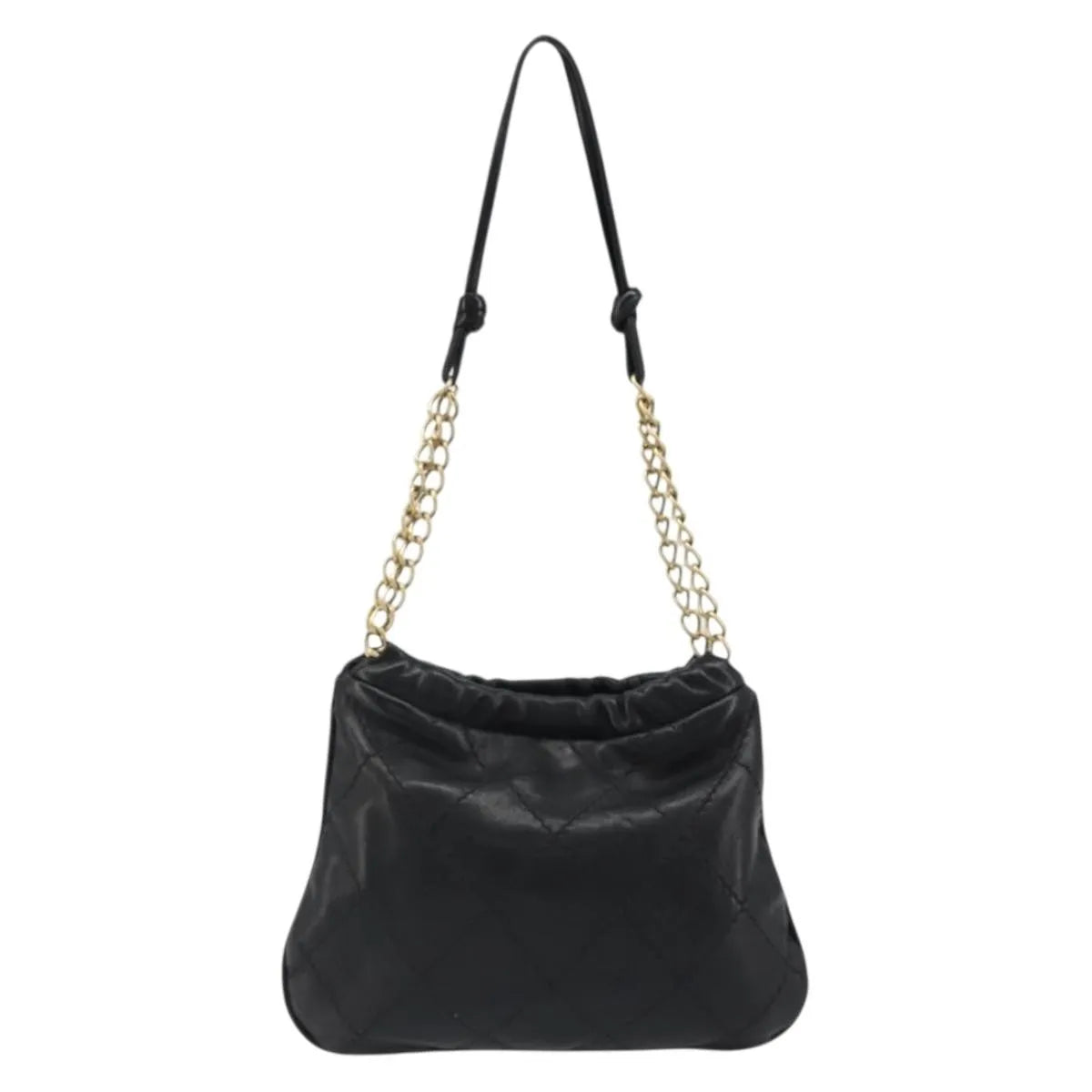 Chanel Chain Tote Leather Black Leather Shoulder Bag Bag (Pre-Owned)