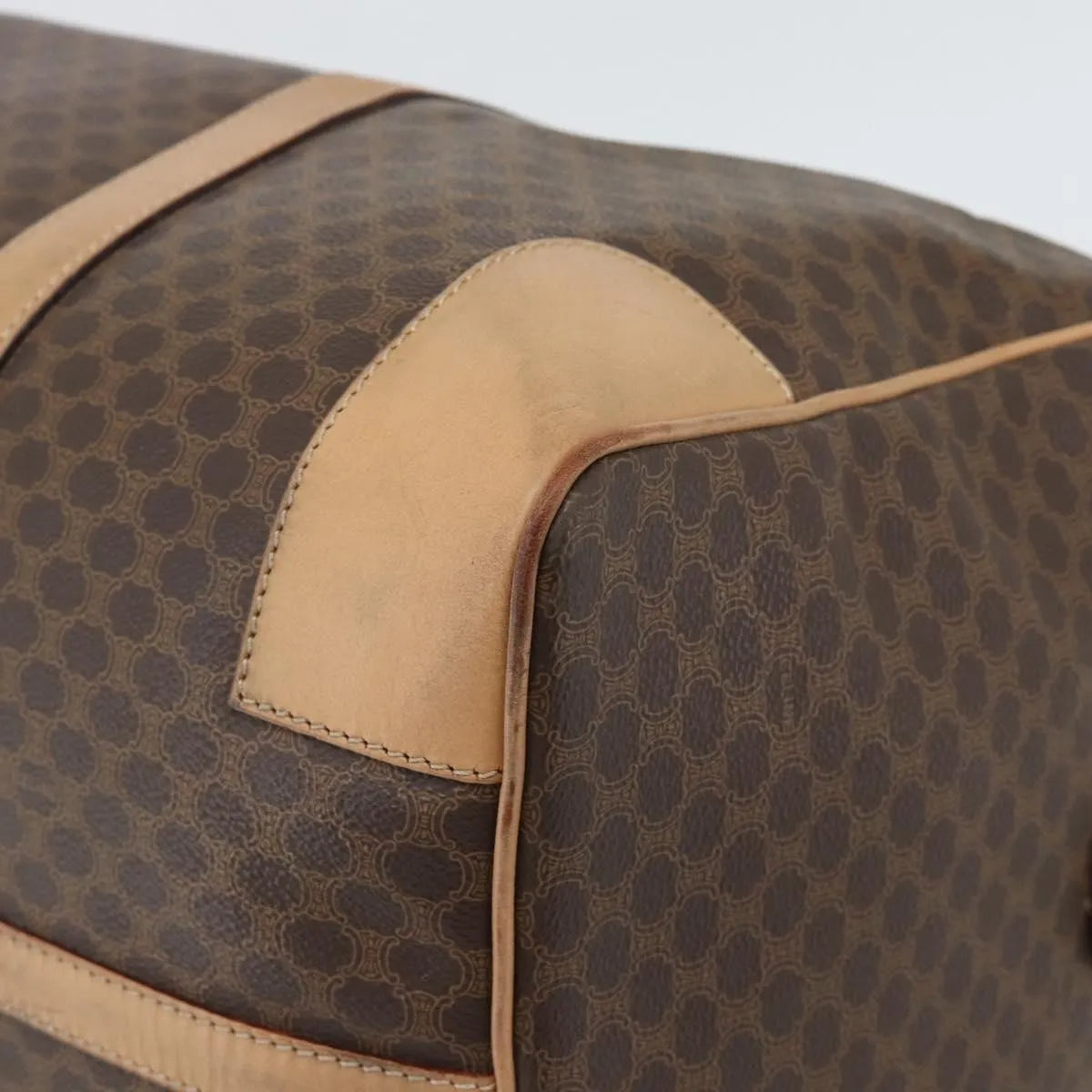 Celine Vintage Duffle Canvas And Leather Brown Canvas Travel Bag Bag (Pre-Owned)