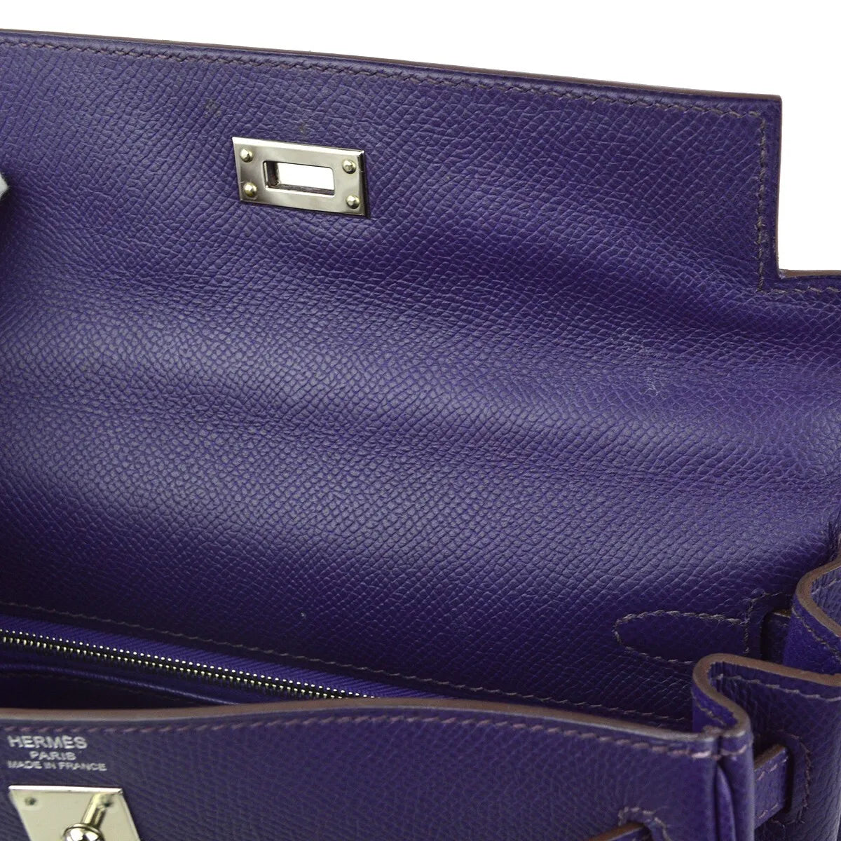 Hermes Kelly Purple Epsom With Palladium Hardware Purple Leather Handbag (Pre-Owned)