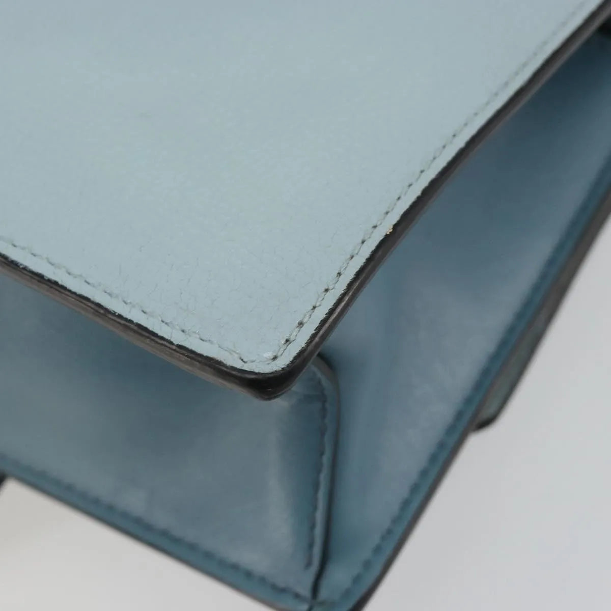 Miu Miu Madras Crystal Buckle Leather Blue Leather Shoulder Bag Bag (Pre-Owned)