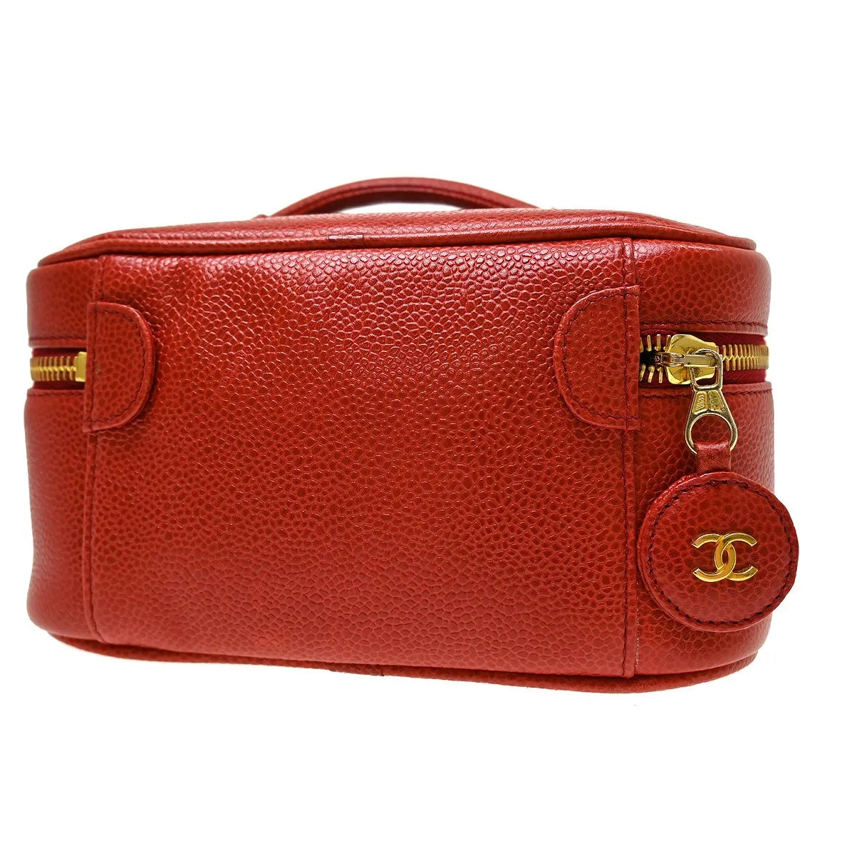 Chanel Vintage Timeless Cosmetic Case Caviar Red Leather Handbag (Pre-Owned)