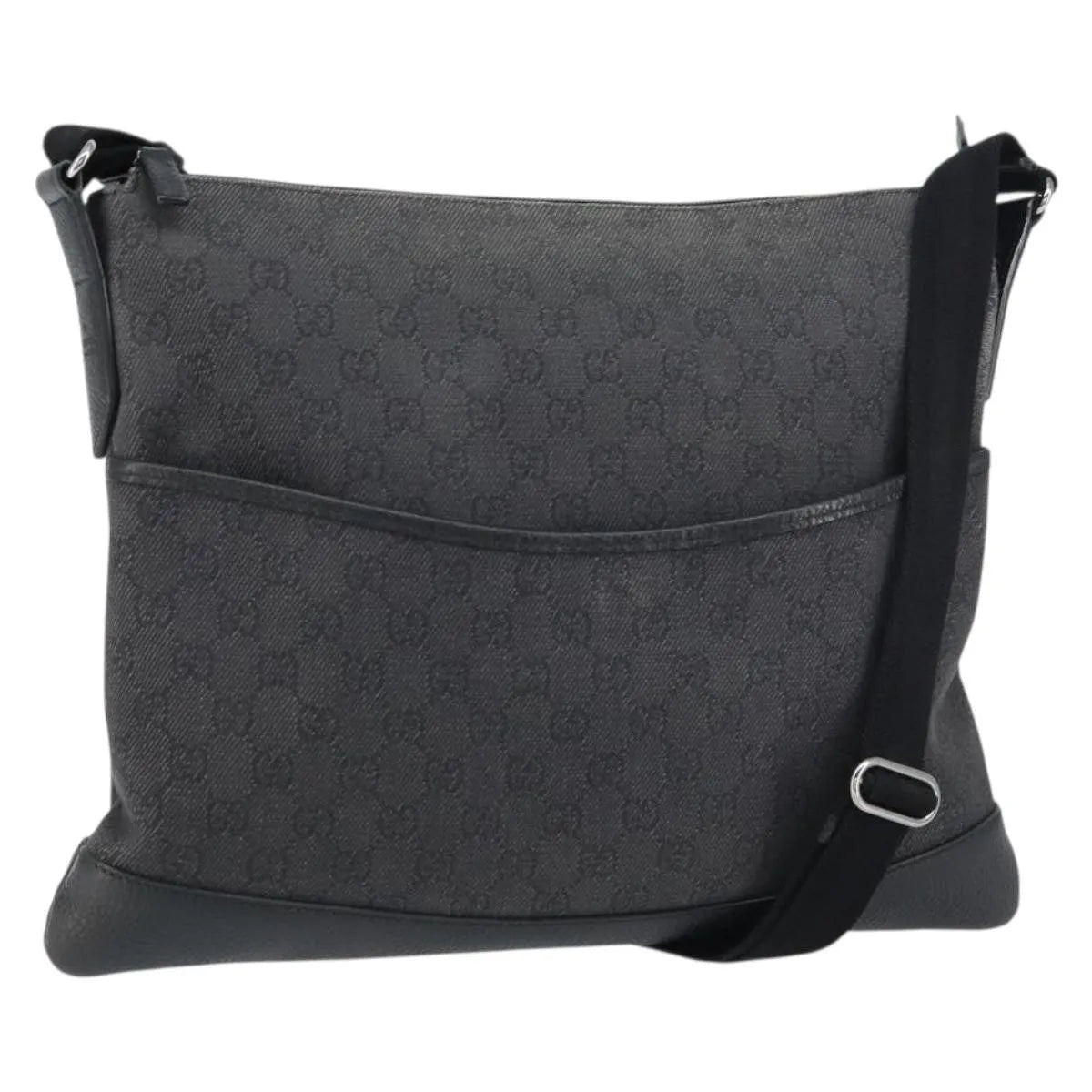 Gucci Zip Messenger Gg Canvas With Perforated Leather Black Canvas Shoulder Bag Bag (Pre-Owned)