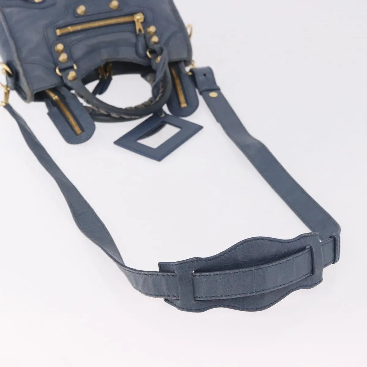 Balenciaga City Giant Studs Leather Blue Leather Handbag (Pre-Owned)