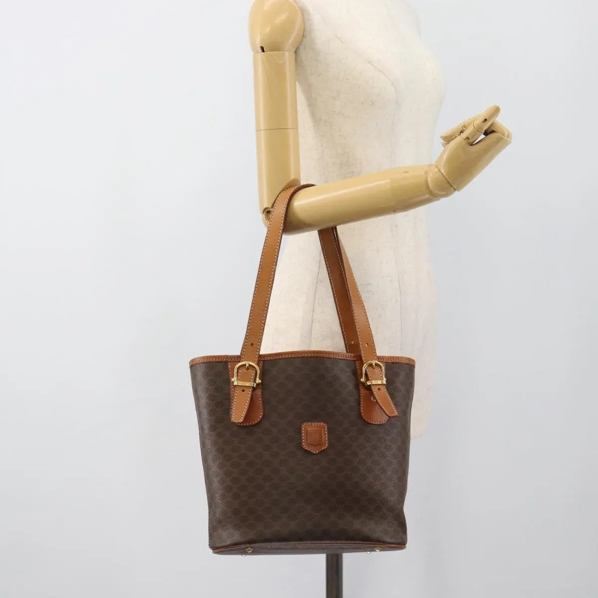 Celine Vintage Macadam Canvas And Leather Brown Canvas Tote Bag Bag (Pre-Owned)