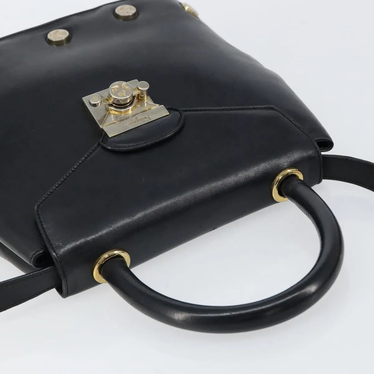 Salvatore Ferragamo Vintage Leather Black Leather Handbag (Pre-Owned)