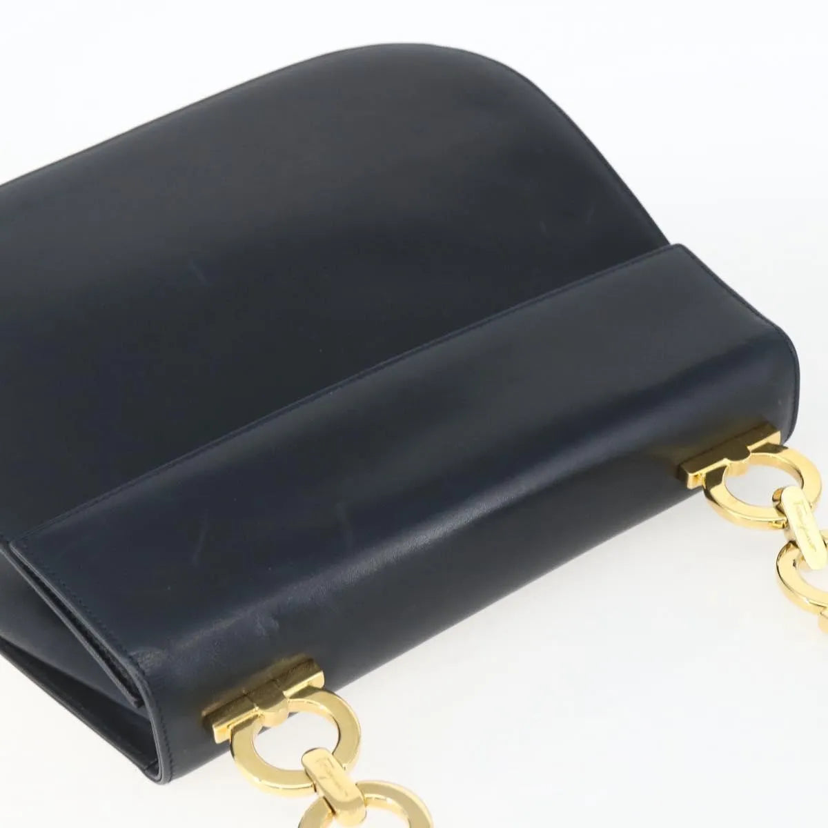 Salvatore Ferragamo Gancini Leather Navy Leather Shoulder Bag Bag (Pre-Owned)