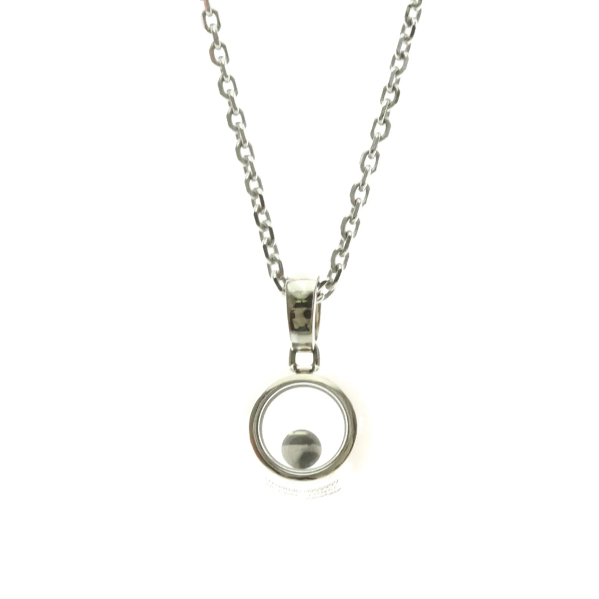 Chopard Happy Diamonds Round Pendant 18K White Gold With 1 Floating Diamond Silver White_Gold Necklace Jewelry (Pre-Owned)