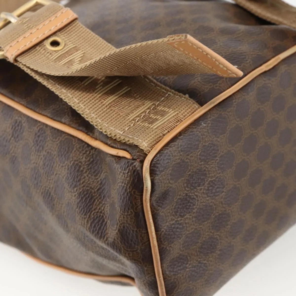 Celine Vintage Drawstring Flap Macadam Coated Canvas Brown Canvas Backpack Bag (Pre-Owned)