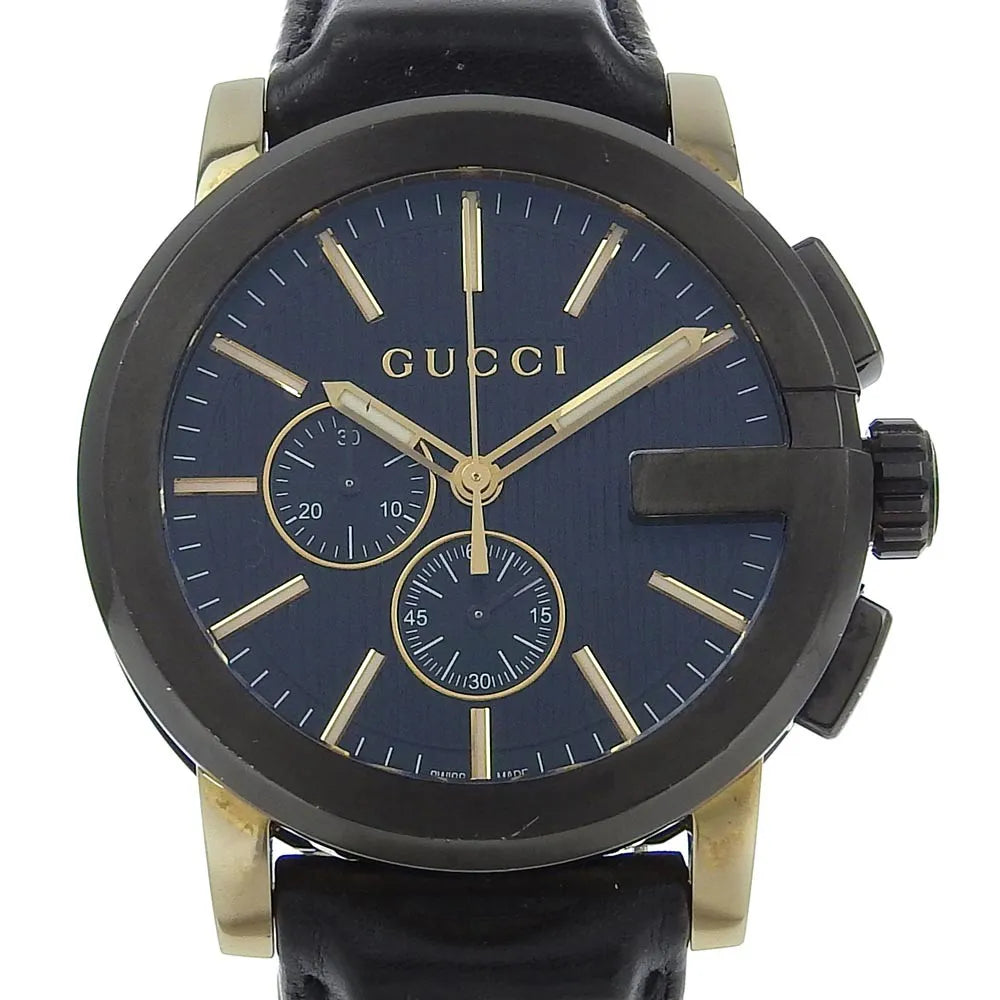 Gucci 101G Chronograph Quartz Watch Stainless Steel And Guccissima Leather With Diamond Markers Watch (Pre-Owned)