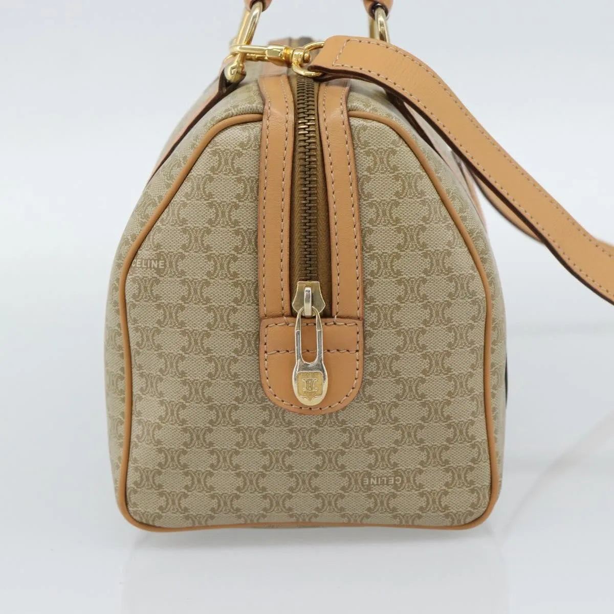 Celine Vintage Macadam Boston Canvas Beige Canvas Handbag (Pre-Owned)