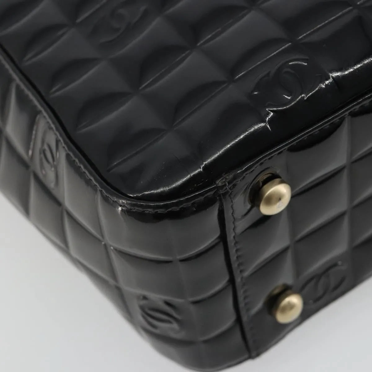 Chanel Chocolate Bar Cc Tote Quilted Patent Black Patent_Leather Tote Bag Bag (Pre-Owned)