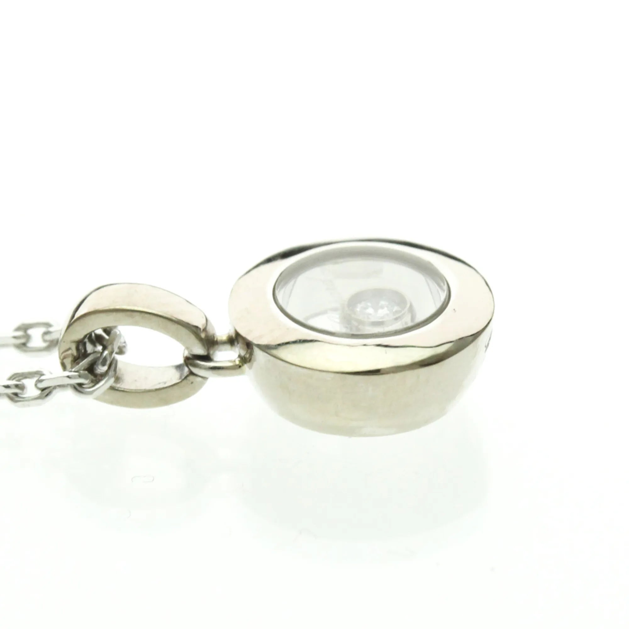 Chopard Happy Diamonds Round Pendant 18K White Gold With 1 Floating Diamond Silver White_Gold Necklace Jewelry (Pre-Owned)