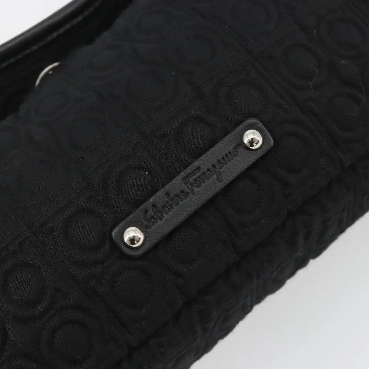 Salvatore Ferragamo Gancini Hobo Leather Black Cotton Handbag (Pre-Owned)