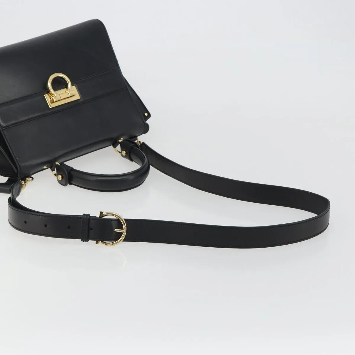 Salvatore Ferragamo Sofia Satchel Smooth Leather Black Leather Handbag (Pre-Owned)