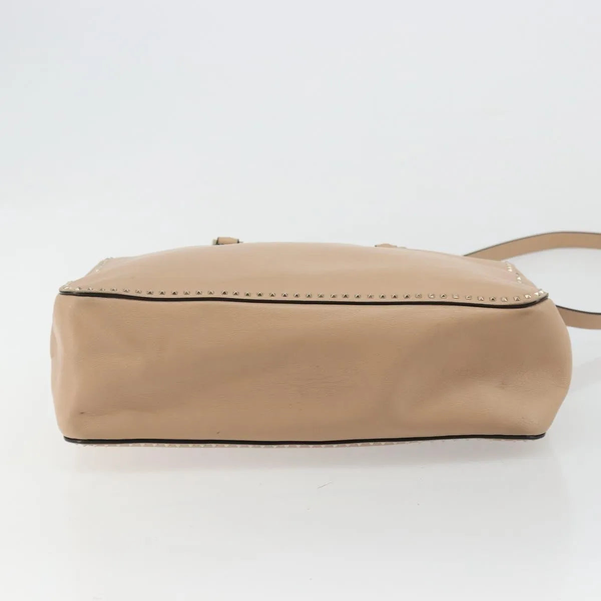 Valentino Garavani Convertible Zip Satchel Leather With Micro Rockstuds Beige Leather Handbag (Pre-Owned)
