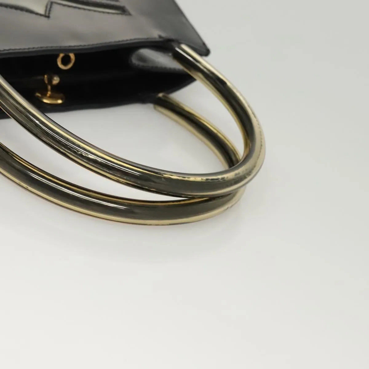 Salvatore Ferragamo Vintage Patent Leather Black Patent_Leather Handbag (Pre-Owned)
