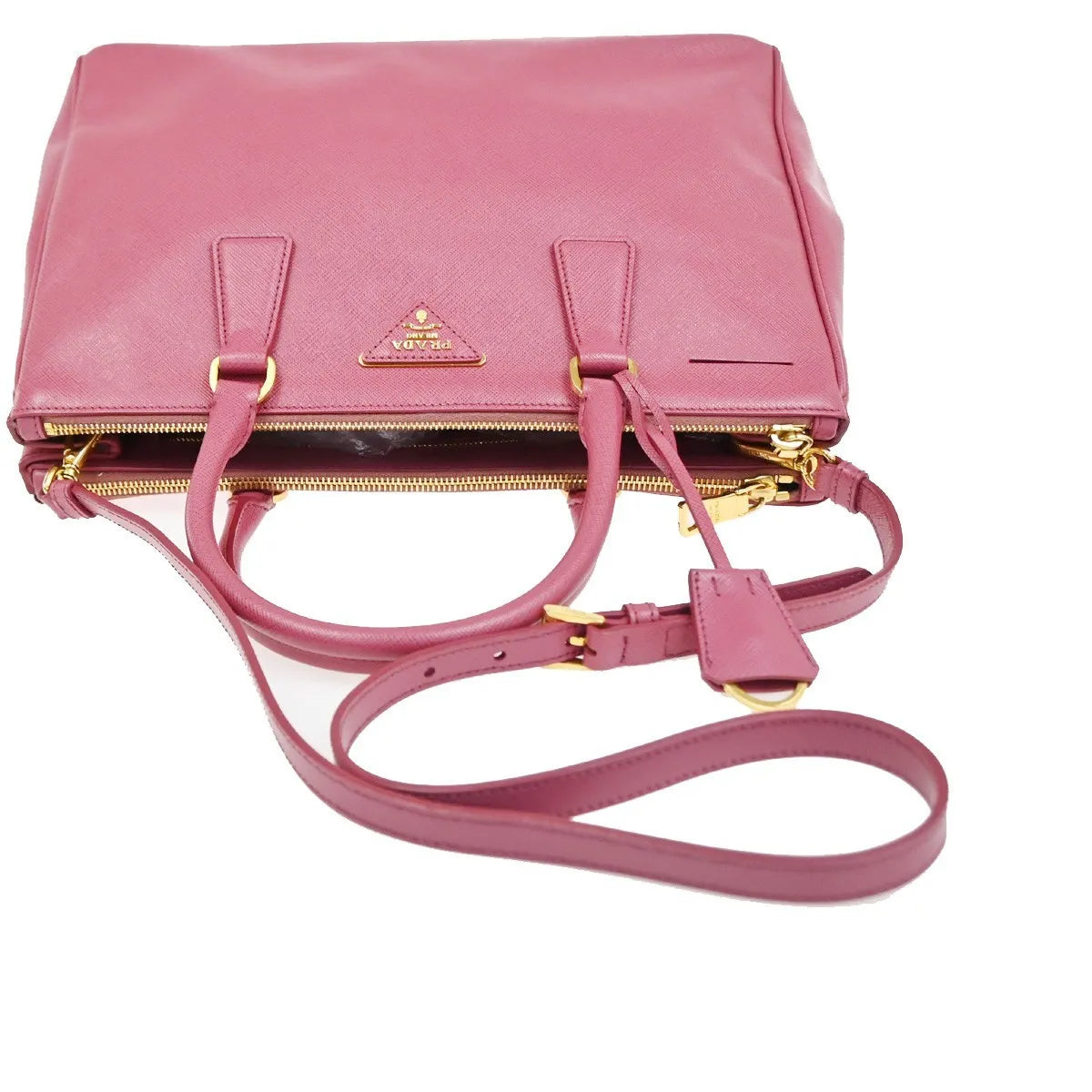 Prada Lux Open Tote Saffiano Leather Pink Leather Tote Bag Bag (Pre-Owned)