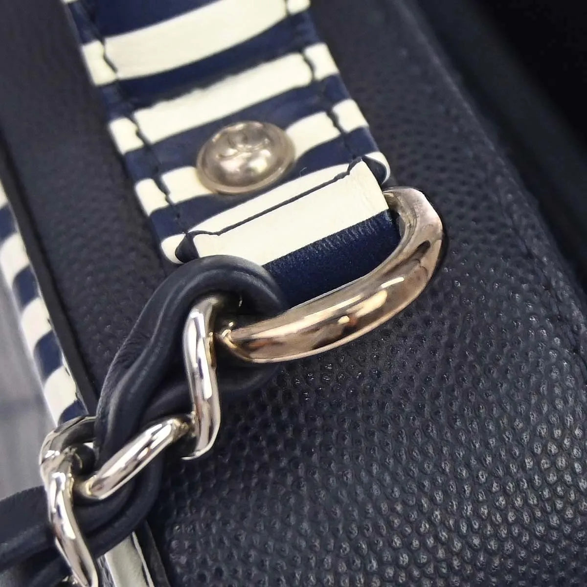 Chanel Filigree Vanity Case Quilted Caviar With Striped Leather Navy Leather Clutche & Pouche Bag (Pre-Owned)