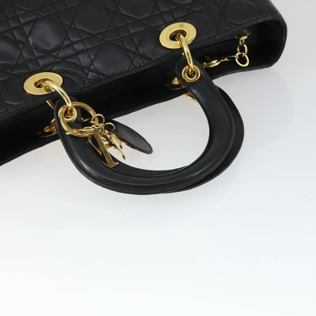 Christian Dior Lady Cannage Matelassé Black Leather Tote Bag Bag (Pre-Owned)