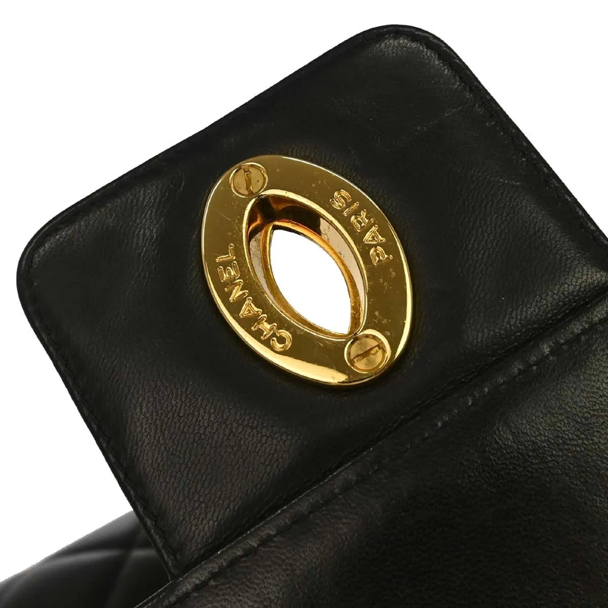 Chanel Vintage Cc Briefcase Quilted Lambskin Black Leather Briefcase Bag (Pre-Owned)