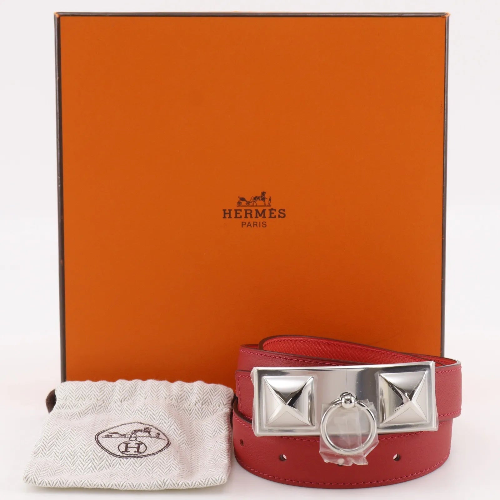 Hermes Rivale Reversible Belt Leather Red Leather Belts Accessory (Pre-Owned)