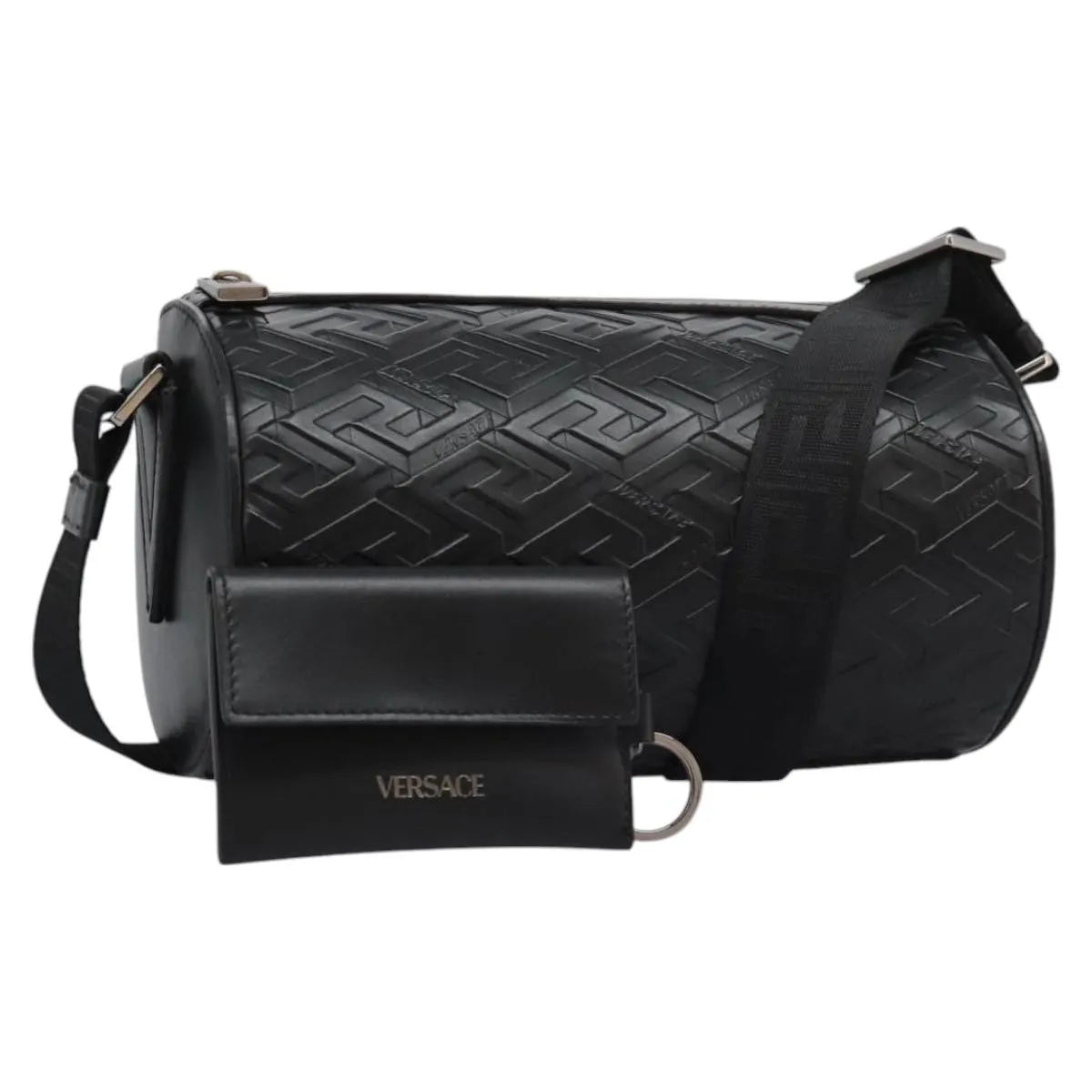 Versace La Greca Leather Black Leather Shoulder Bag Bag (Pre-Owned)