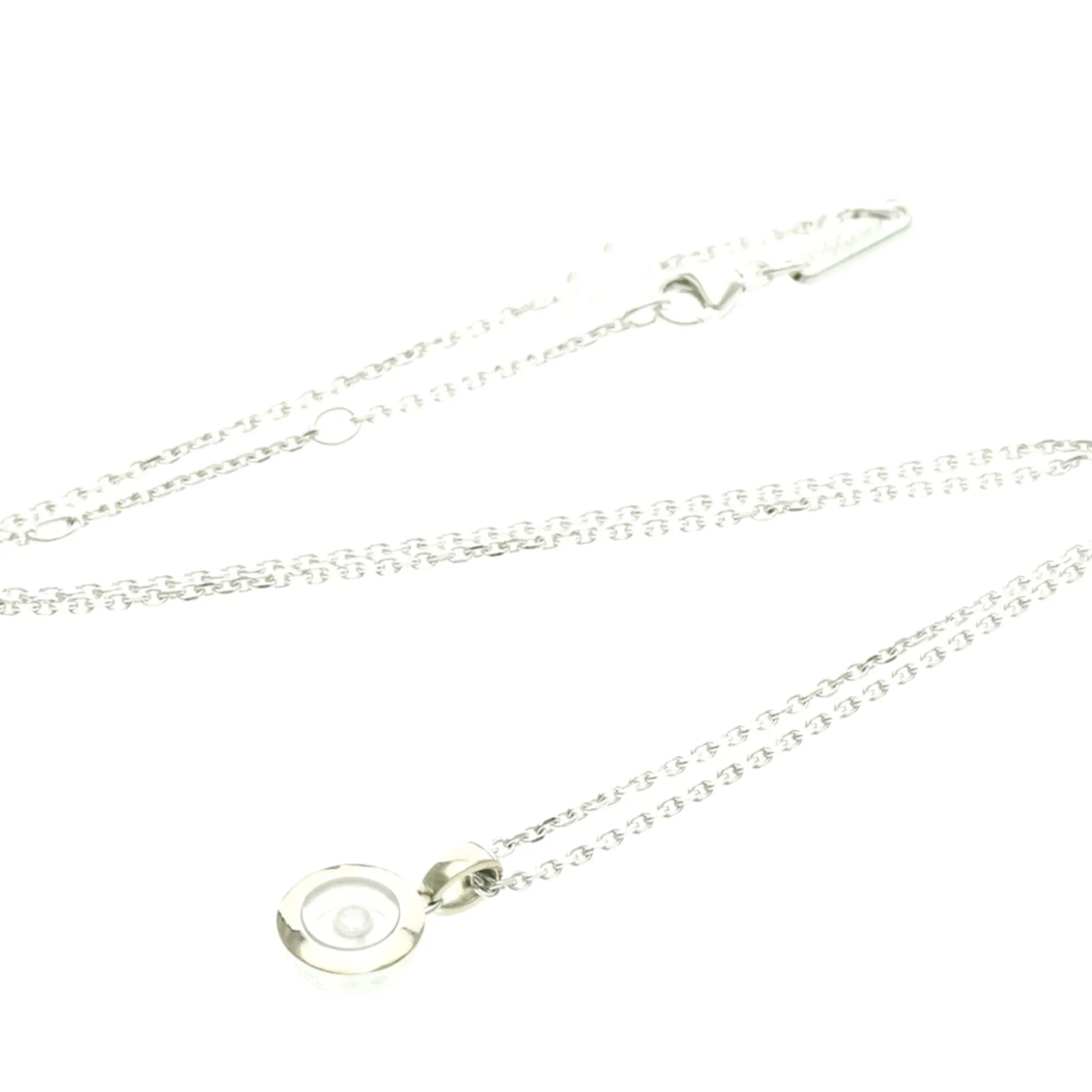 Chopard Happy Diamonds Round Pendant 18K White Gold With 1 Floating Diamond Silver White_Gold Necklace Jewelry (Pre-Owned)