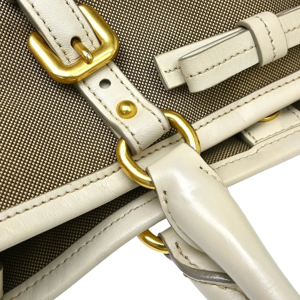 Prada Open Tote Canvas With Leather Beige Canvas Handbag (Pre-Owned)