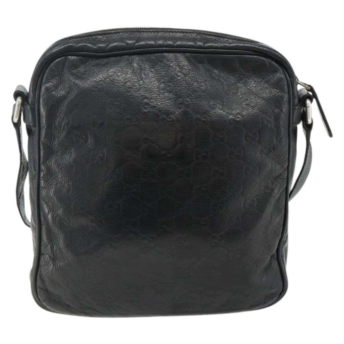 Gucci Front Zip Messenger Guccissima Leather Black Leather Shoulder Bag Bag (Pre-Owned)