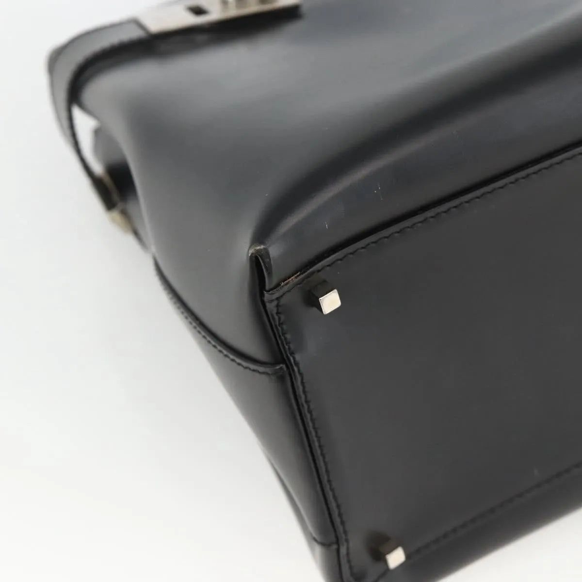 Salvatore Ferragamo Double Gancini Side Buckle Tote Leather Black Leather Handbag (Pre-Owned)